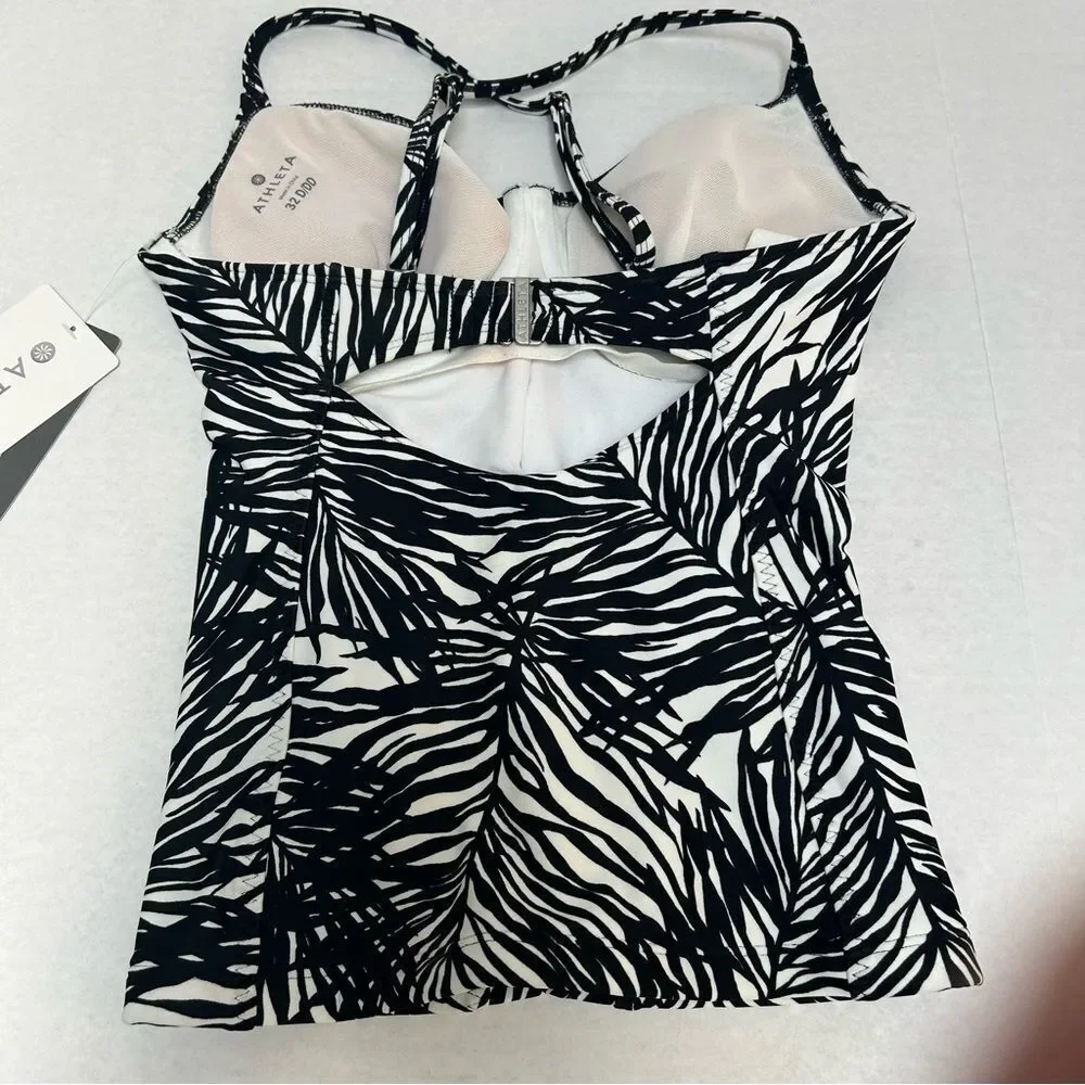 Athleta NWT Palms Kaimana Tankini Frond Black‎ & White size 32D/DD